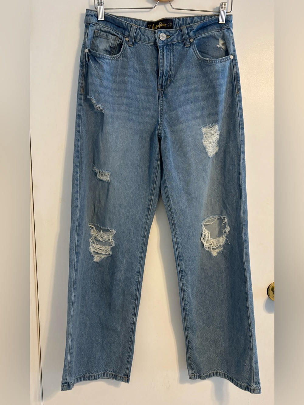 Indigo Rein Light Blue Distressed Straight-Leg Jeans